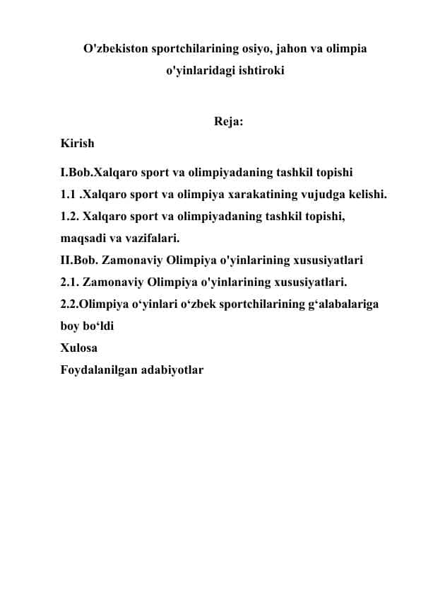 O'zbekiston sportchilarining osiyo, jahon va olimpia o'yinlaridagi ishtiroki