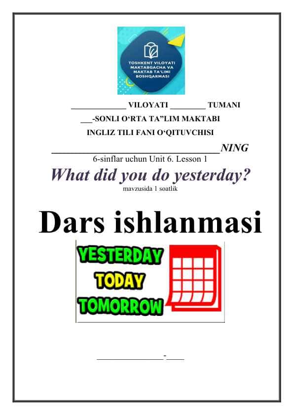 6-sinf ingliz tili fanidan dars ishlanma