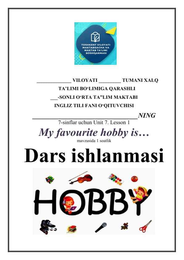 7-sinflar uchun ingliz tili fanidan dars ishlanma