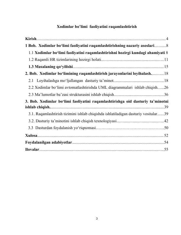 Xodimlar bo‘limi faoliyatini raqamlashtirish