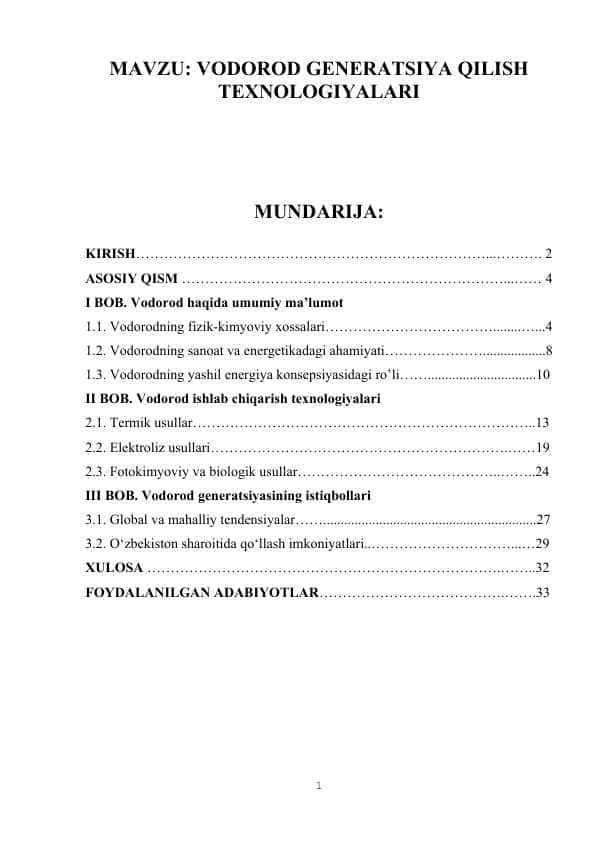 VODOROD GENERATSIYA QILISH TEXNOLOGIYALARI.docx