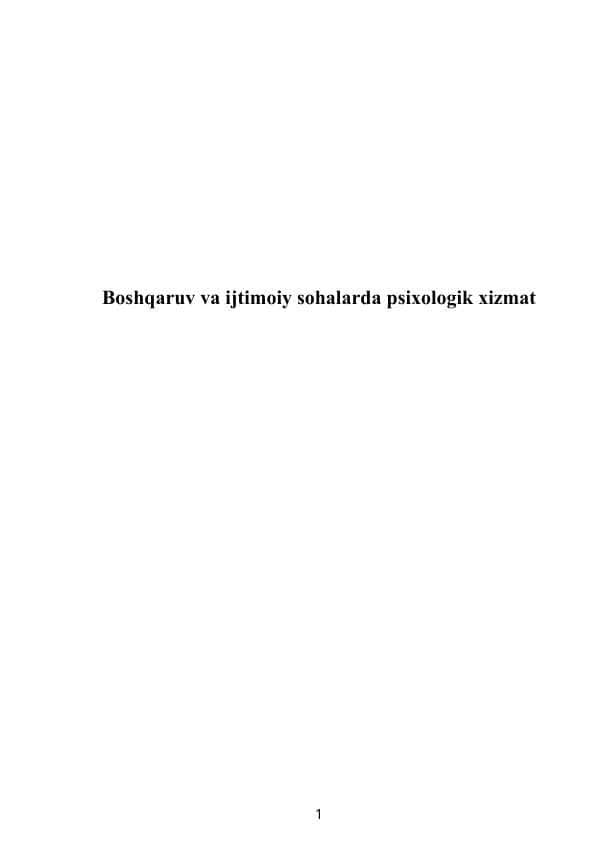 Boshqaruv va ijtimoiy sohalarda psixologik xizmat