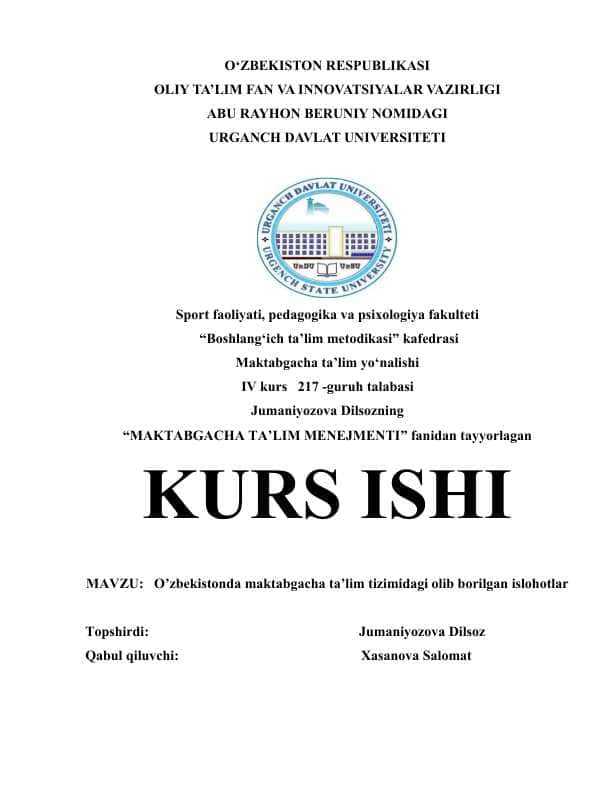 O’ZBEKISTONDA MAKTABGACHA TA’LIM TIZIMIDAGI OLIB BORILGAN ISLOHOTLAR.docx