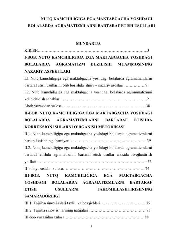 Nutq kamchiligiga ega maktabgacha yoshdagi bolalarda agramatizmlarni bartaraf etish usullari