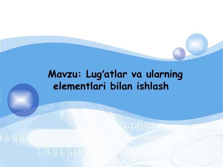 Lugʻatlar va ularning elementlari bilan ishlash C# dasturlash tilda