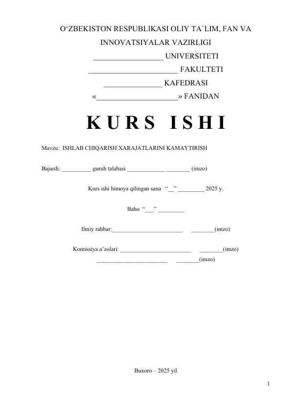 ISHLAB CHIQARISH XARAJATLARINI KAMAYTIRISH