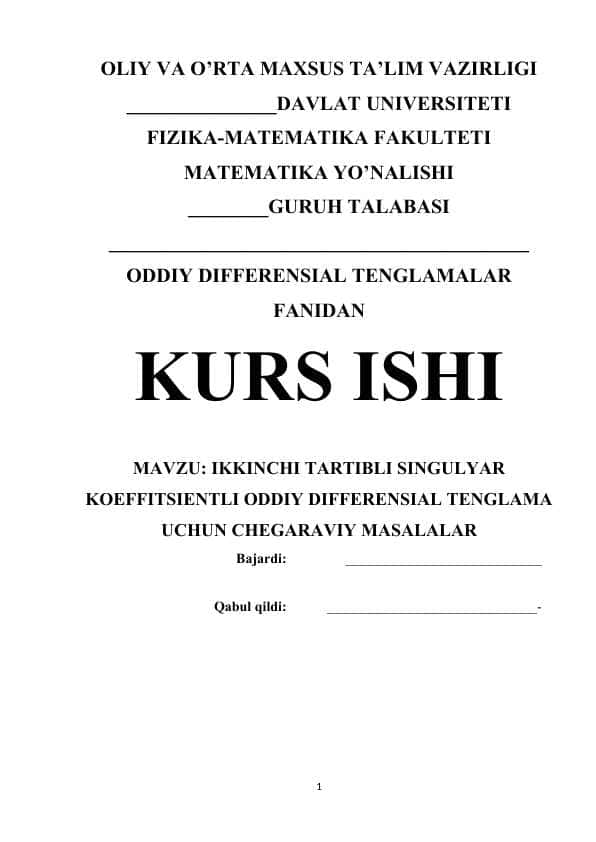 IKKINCHI TARTIBLI SINGULYAR KOEFFITSIENTLI ODDIY DIFFERENSIAL TENGLAMA UCHUN CHEGARAVIY MASALALAR