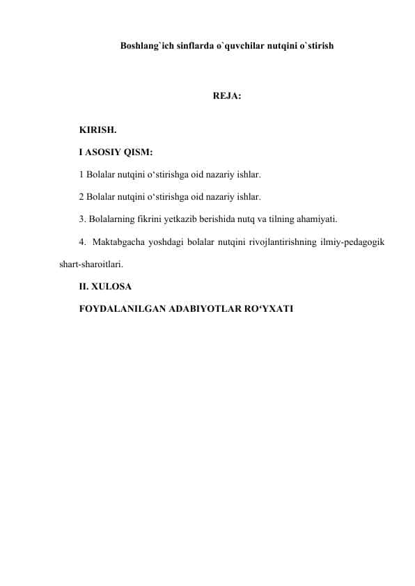 Boshlang`ich sinflarda o`quvchilar nutqni o`stirish