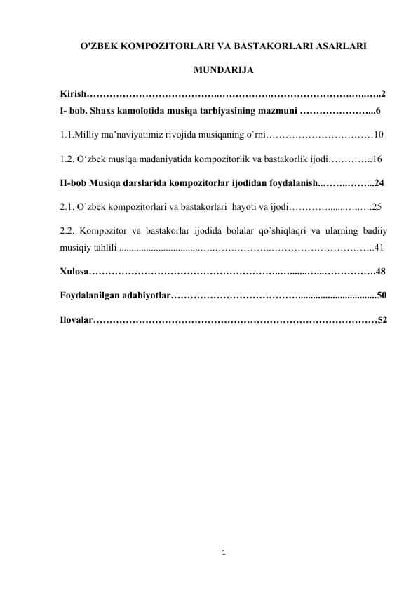 O'ZBEK KOMPOZITORLARI VA BASTAKORLARI ASARLARI