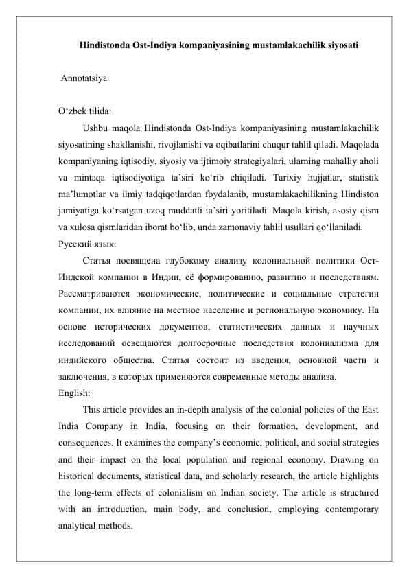 XVI–XIX asrlarda ta’lim mavzusida manbalar tahlili va adabiyotlar sharhini tayyorlash 25