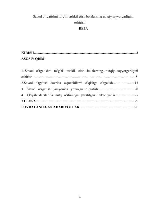 Savod o’rgatishni to’g’ri tashkil etish bolalarning nutqiy tayyorgarligini oshirish