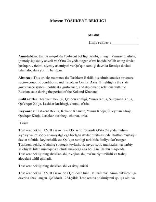 TOSHKENT BEKLIGI
