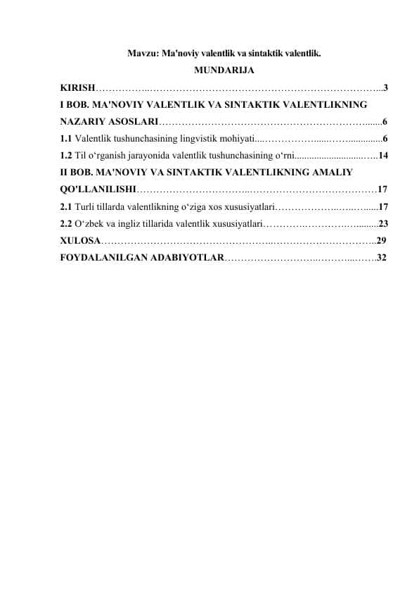 Ma'noviy valentlik va sintaktik valentlik