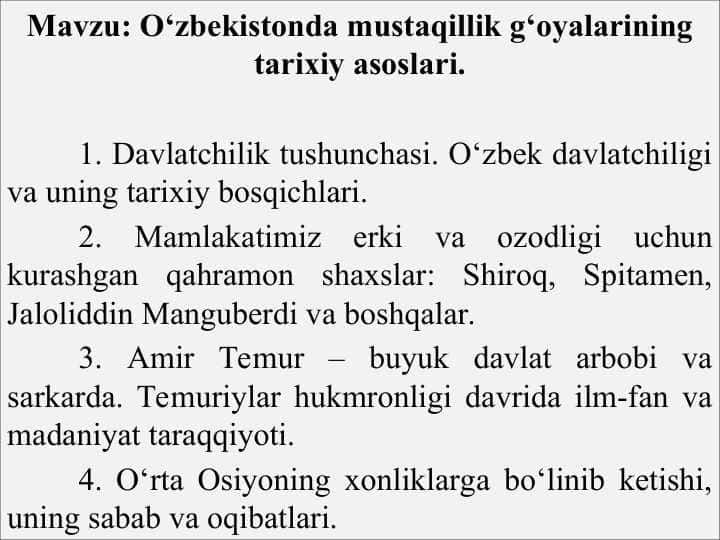 O‘zbekistonda mustaqillik g‘oyalarining tarixiy asoslari