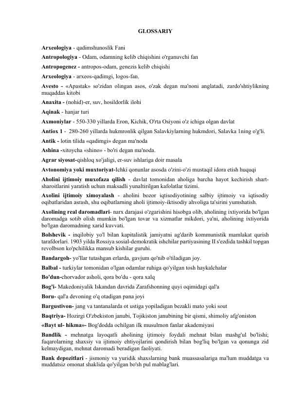 O‘zbekistonda mustaqillik g‘oyalarining tarixiy asoslari mavzusida glossary