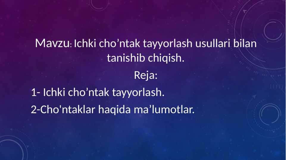 Ichki cho’ntak tayyorlash usullari bilan tanishib chiqish