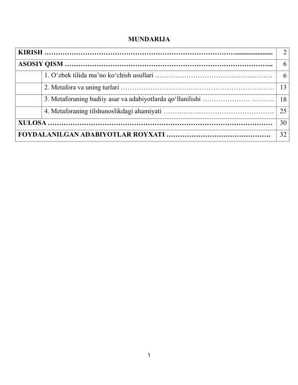 O'zbek tilshunosligida metafora hodisasi talqini