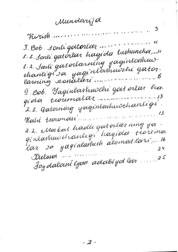 Kurs ishi sonli qatorlar
