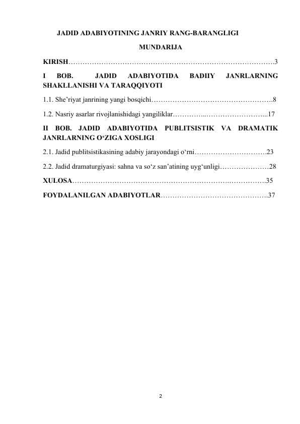 JADID ADABIYOTINING JANRIY RANG-BARANGLIGI