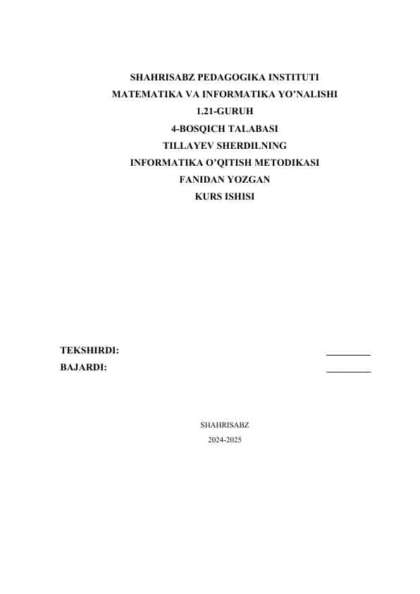 Web-dasturlar orqali test yaratish metodikasi