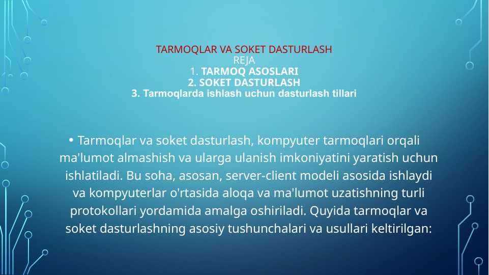TARMOQLAR VA SOKET DASTURLASH