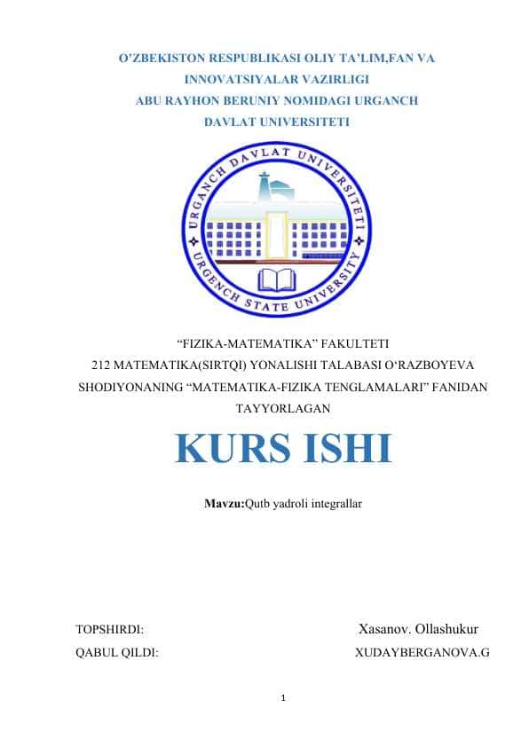 Kurs ishi Matematika fizika tenglamalari