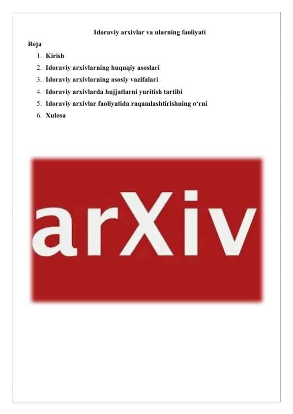 Idoraviy arxivlar va ularning faoliyati 25