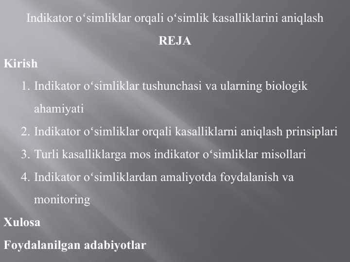 Indikator oʻsimliklar orqali oʻsimlik kasalliklarini aniqlash