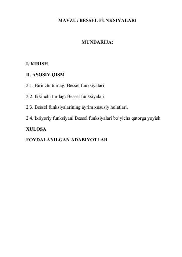 BESSEL FUNKSIYALARI Math type formulalari bilan