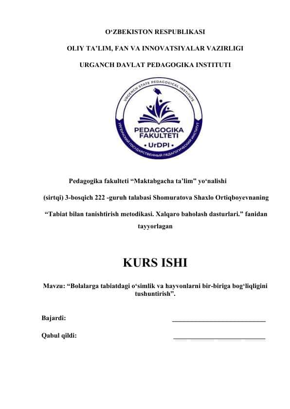 Bolalarga tabiatdagi o‘simlik va hayvonlarni bir-biriga bog‘liqligini tushuntirish