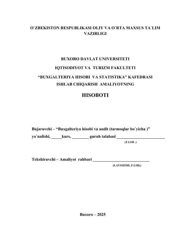 Amaliyot hisoboti. Iqtisodiyot va Moliya bo`limi