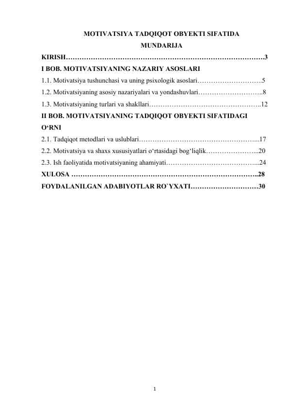 MOTIVATSIYA TADQIQOT OBYEKTI SIFATIDA