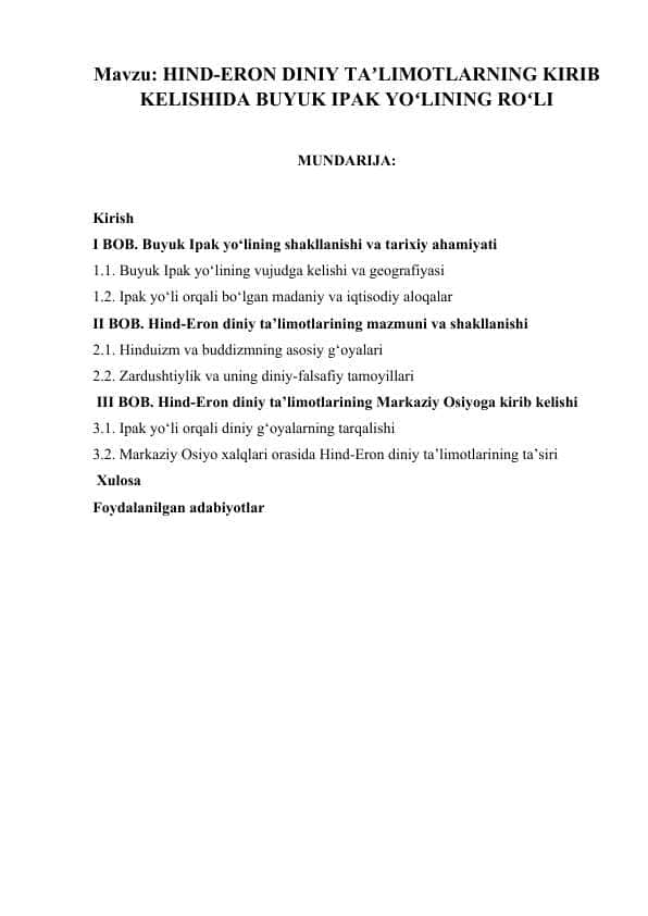 HIND-ERON DINIY TAʼLIMOTLARNING KIRIB KELISHIDA BUYUK IPAK YOʻLINING ROʻLI.docx