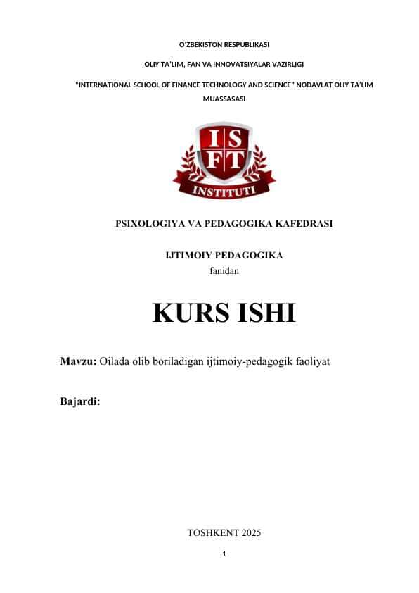 Oilada olib boriladigan ijtimoiy-pedagogik faoliyat