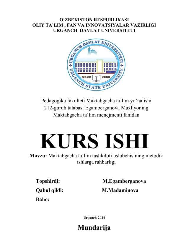 Maktabgacha ta’lim tashkiloti uslubchisining metodik ishlarga rahbarligi