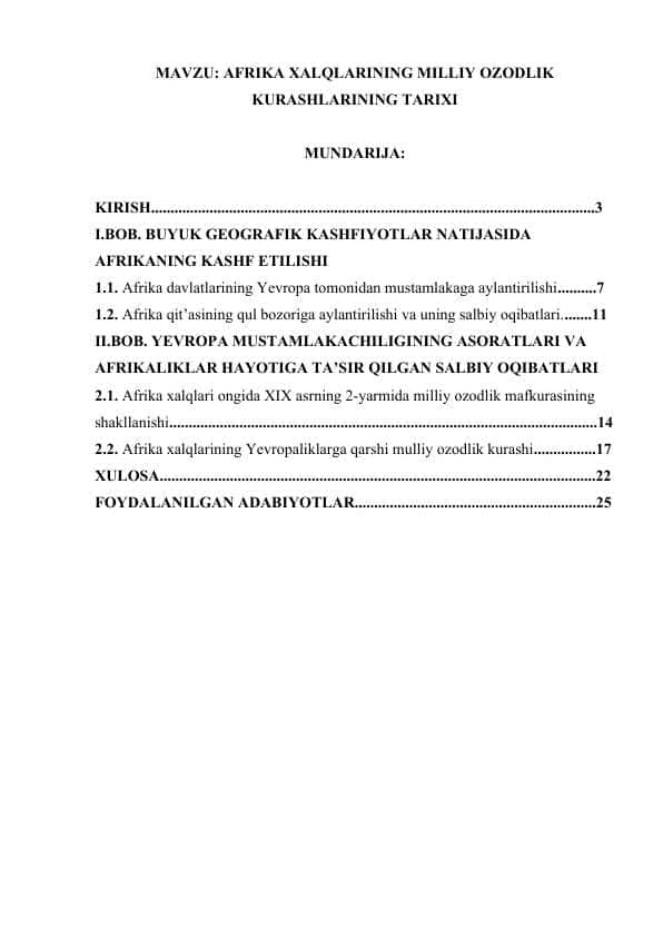 AFRIKA XALQLARINING MILLIY OZODLIK KURASHLARINING TARIXI 2
