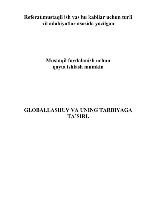 GLOBALLASHUV VA UNING TARBIYAGA TA’SIRI