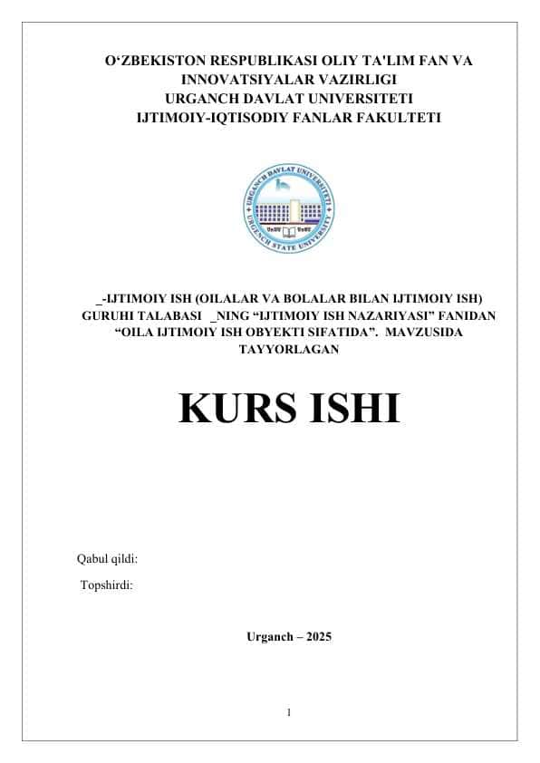OILA IJTIMOIY ISH OBYEKTI SIFATIDA