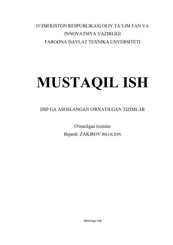 DSP ga asoslangan o rnatilgan tizimlar