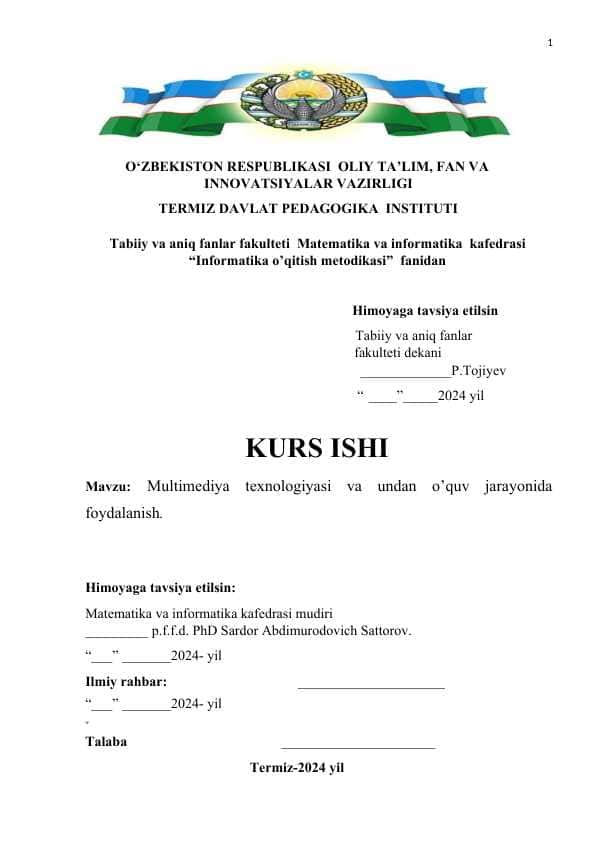 Multimediya texnologiyasi va undan o’quv jarayonida foydalanish