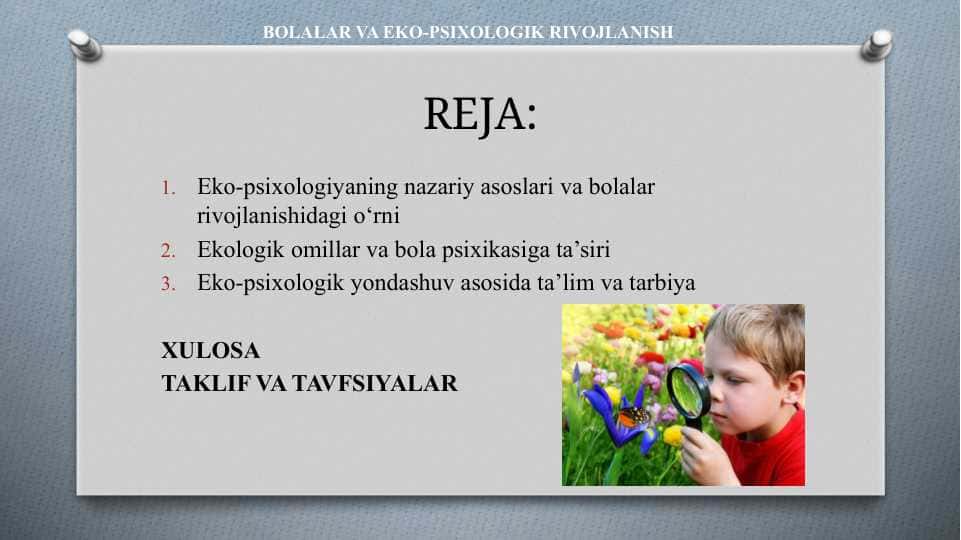 BOLALAR VA EKO-PSIXOLOGIK RIVOJLANISH