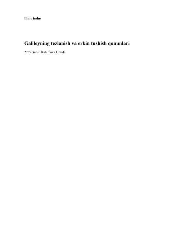Galileyning tezlanish va erkin tushish qonunlari