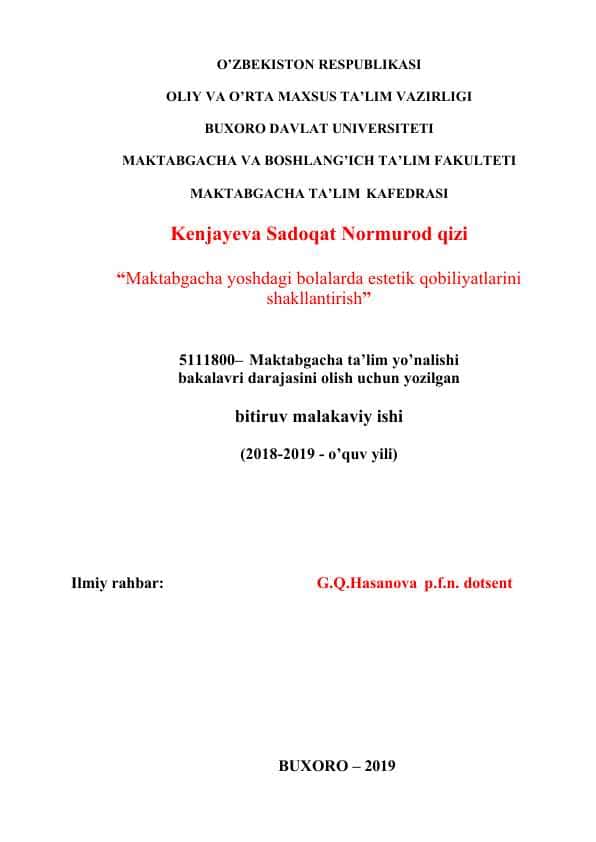 Maktabgacha yoshdagi bolalarda estetik qobiliyatlarini shakllantirish