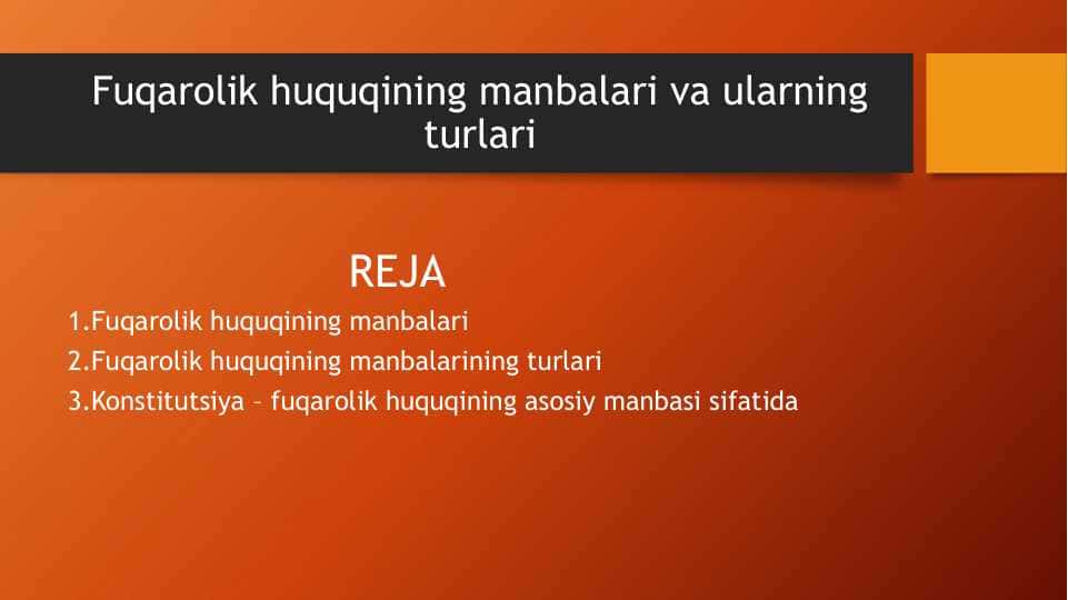 Fuqarolik huquqining manbalari va ularning turlari