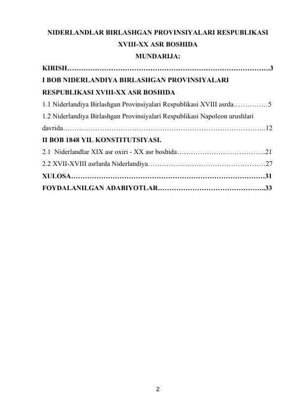 NIDERLANDLAR BIRLASHGAN PROVINSIYALARI RESPUBLIKASI XVIII-XX ASR BOSHIDA