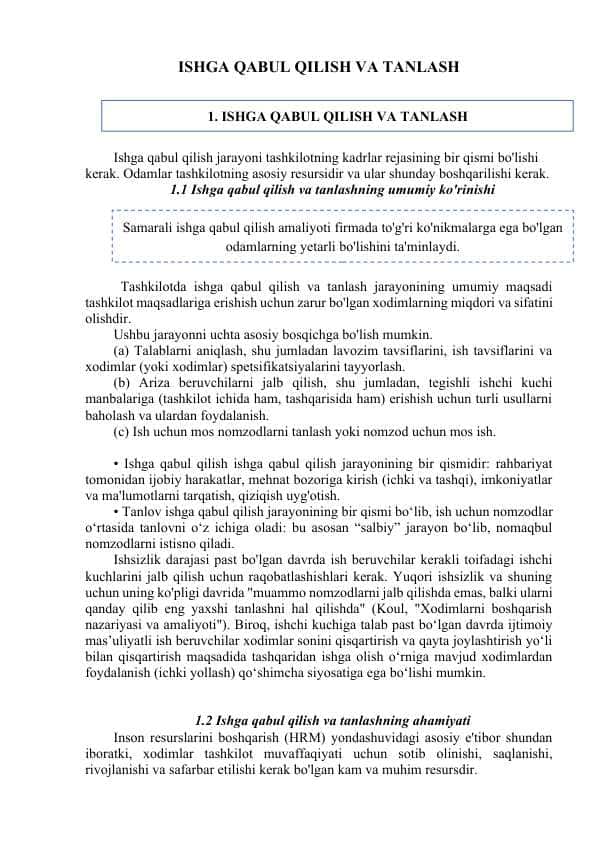 ISHGA QABUL QILISH VA TANLASH