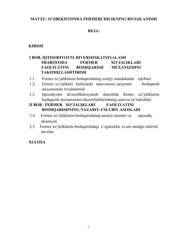 O'ZBEKISTONDA FERMERCHILIKNING RIVOJLANISHI