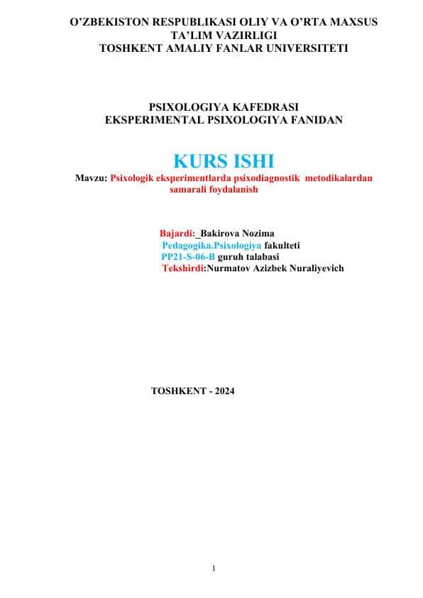 Psixologik eksprementlarda psixodiagnostik metodikalardan