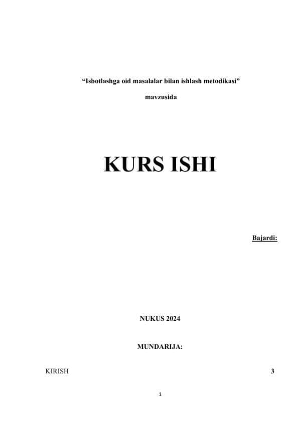 Isbotlashga oid masalalar bilan ishlash metodikasi