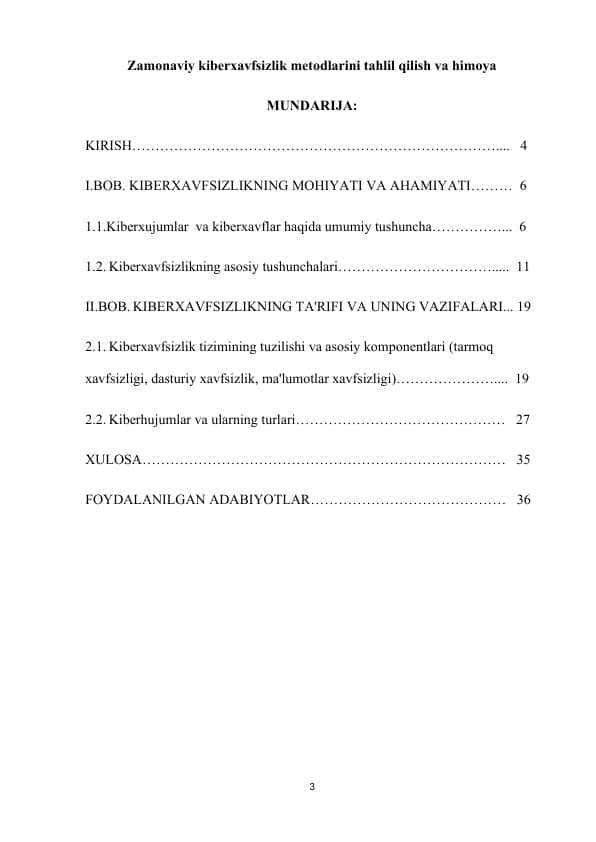 Zamonaviy kiberxavfsizlik metodlarini tahlil qilish va himoya